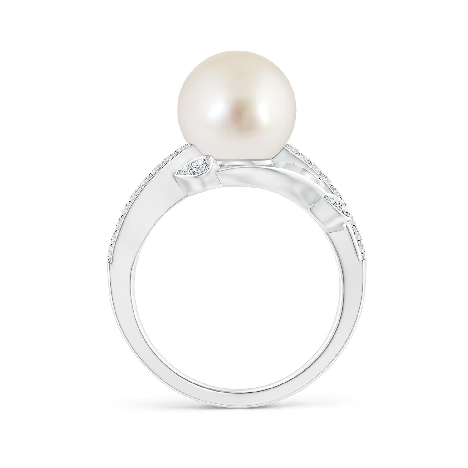10mm AAAA South Sea Pearl Olive Leaf Vine Ring in White Gold