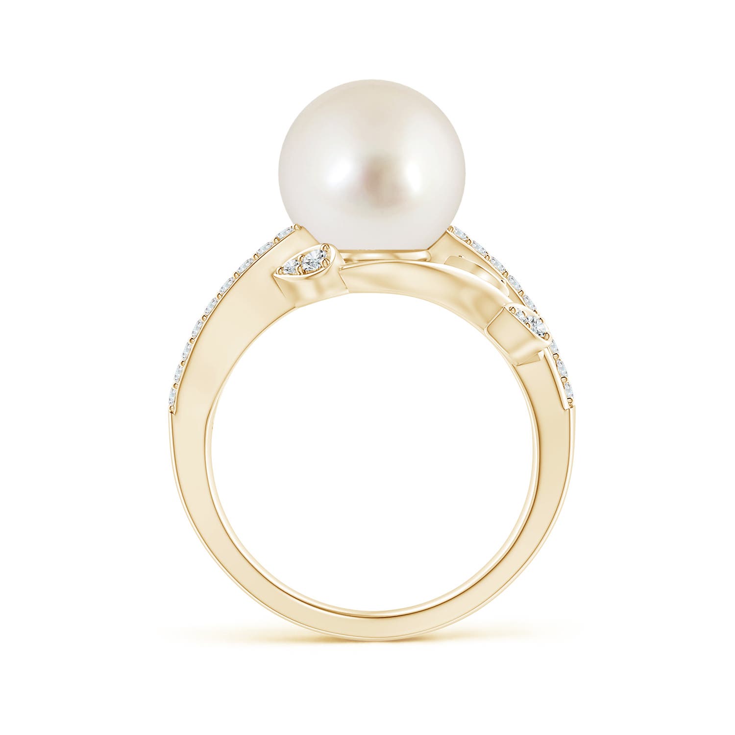 10mm AAAA South Sea Pearl Olive Leaf Vine Ring in Yellow Gold