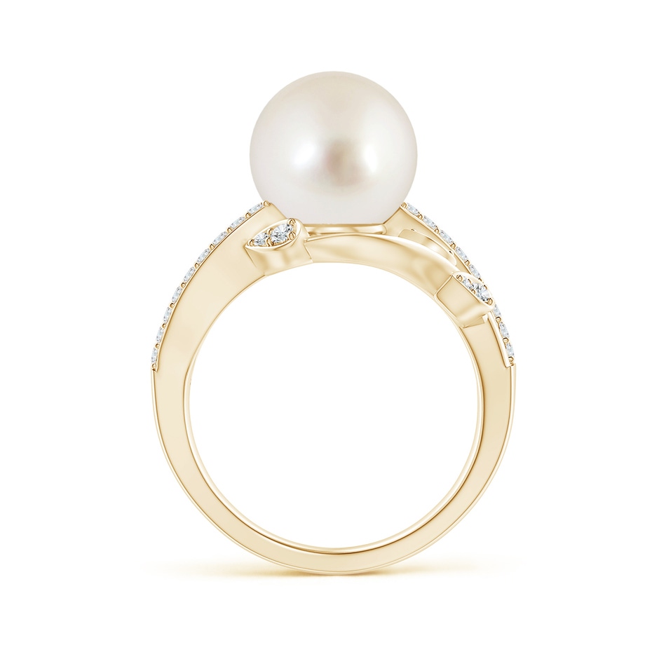 10mm AAAA South Sea Pearl Olive Leaf Vine Ring in Yellow Gold side 1
