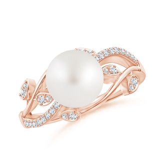 8mm AA South Sea Pearl Olive Leaf Vine Ring in Rose Gold