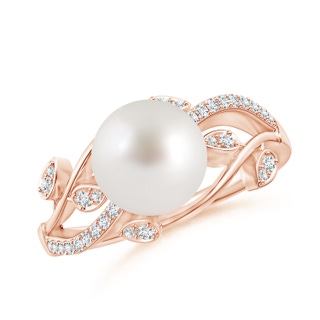 8mm AAA South Sea Pearl Olive Leaf Vine Ring in Rose Gold