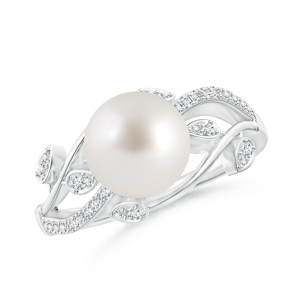 8mm AAA South Sea Pearl Olive Leaf Vine Ring in White Gold