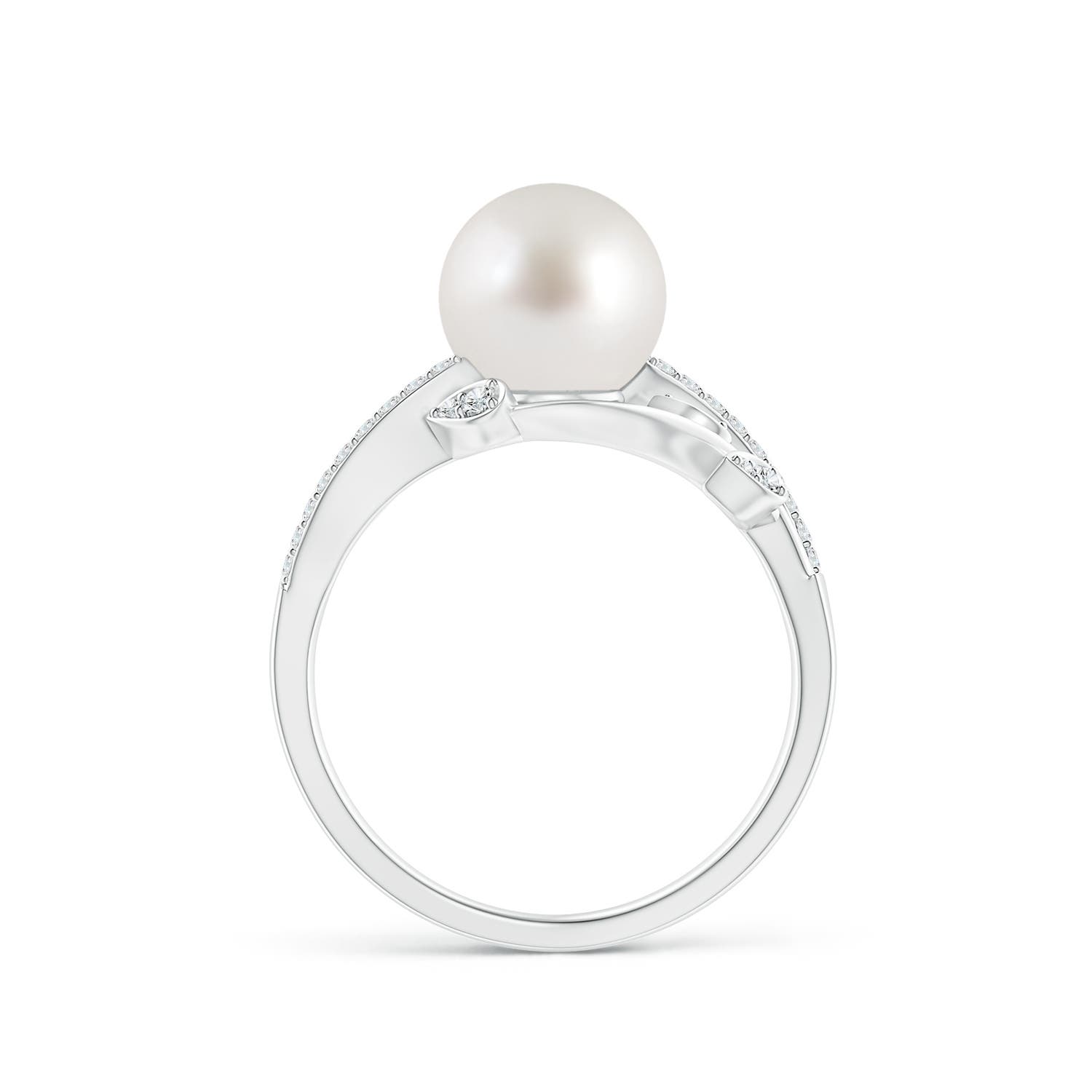 8mm AAA South Sea Pearl Olive Leaf Vine Ring in White Gold