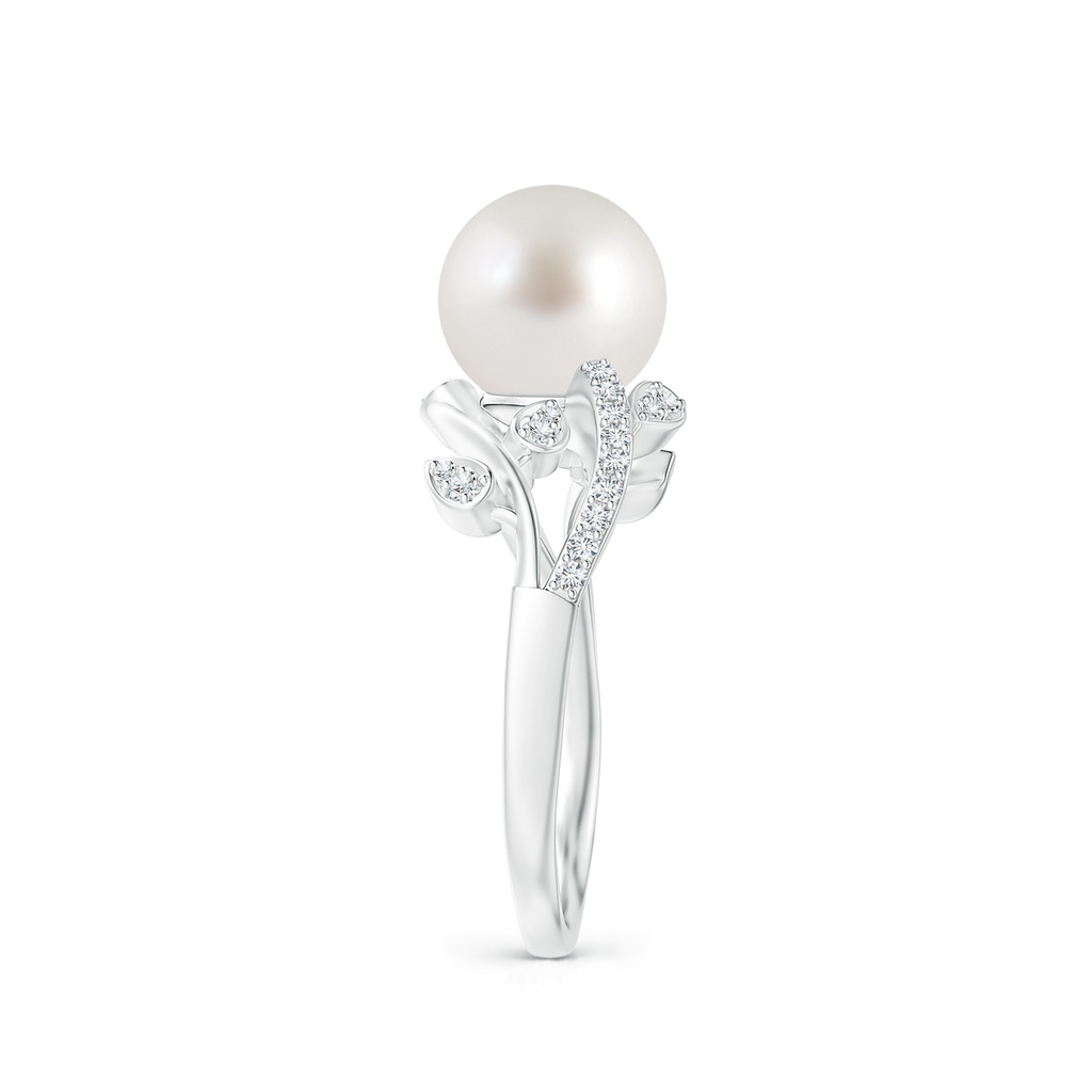 8mm AAA South Sea Pearl Olive Leaf Vine Ring in White Gold Side 2