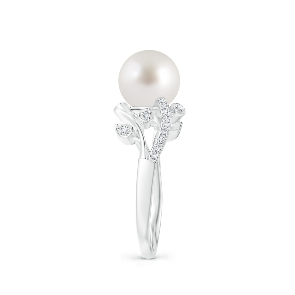 8mm AAA South Sea Pearl Olive Leaf Vine Ring in White Gold side 2