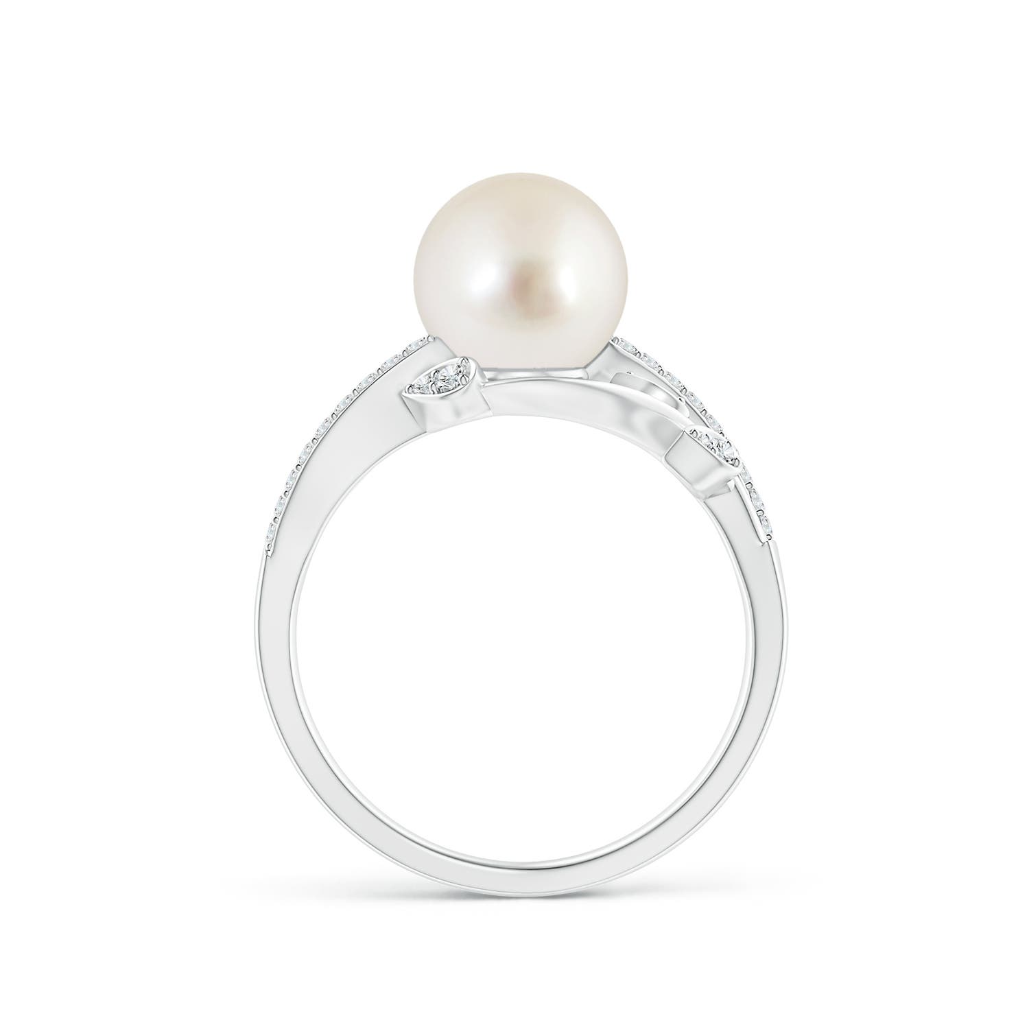 8mm AAAA South Sea Pearl Olive Leaf Vine Ring in White Gold