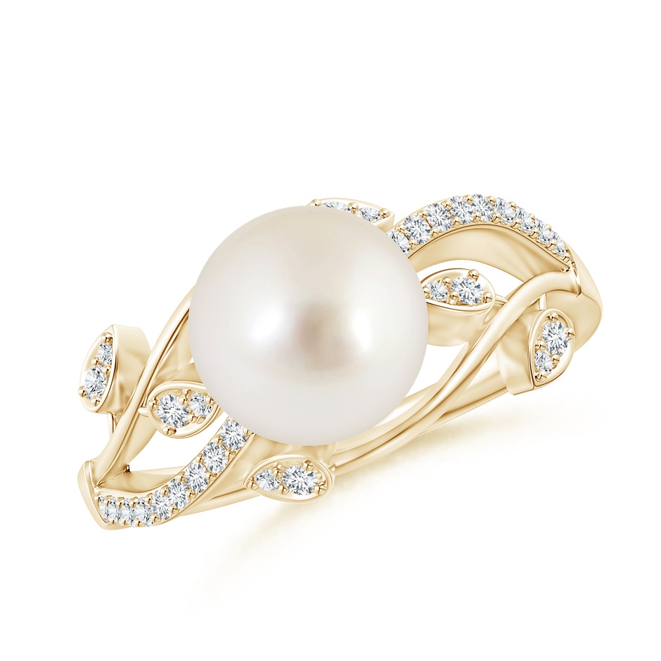 8mm AAAA South Sea Pearl Olive Leaf Vine Ring in Yellow Gold 