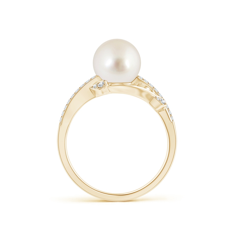 8mm AAAA South Sea Pearl Olive Leaf Vine Ring in Yellow Gold side 1