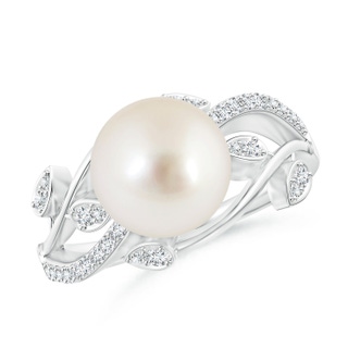 9mm AAAA South Sea Pearl Olive Leaf Vine Ring in P950 Platinum