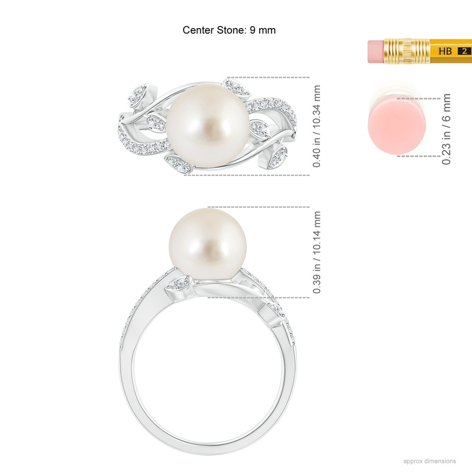9mm AAAA South Sea Pearl Olive Leaf Vine Ring in P950 Platinum ruler