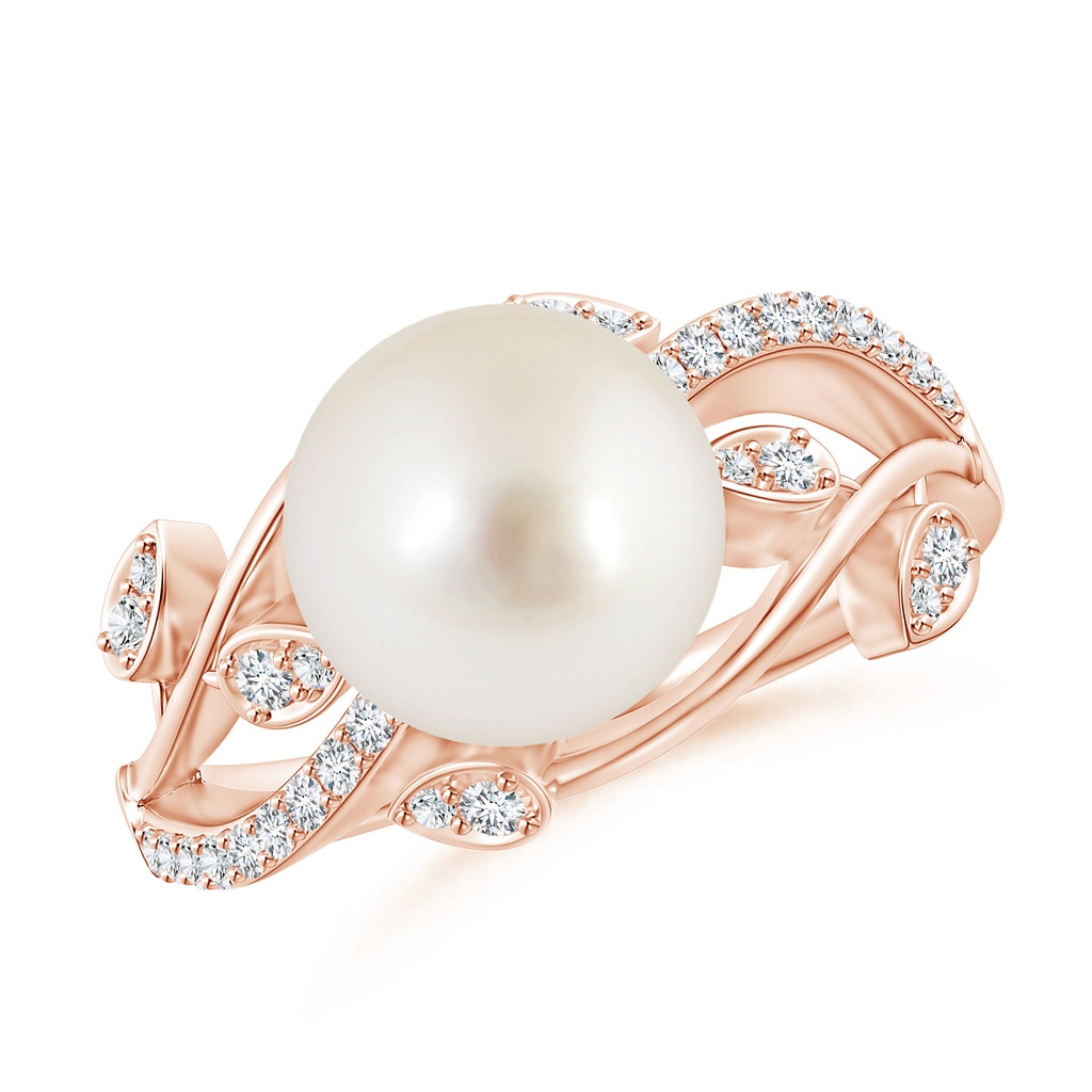 9mm AAAA South Sea Pearl Olive Leaf Vine Ring in Rose Gold