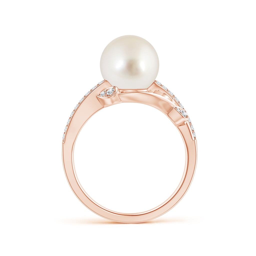 9mm AAAA South Sea Pearl Olive Leaf Vine Ring in Rose Gold Side 1