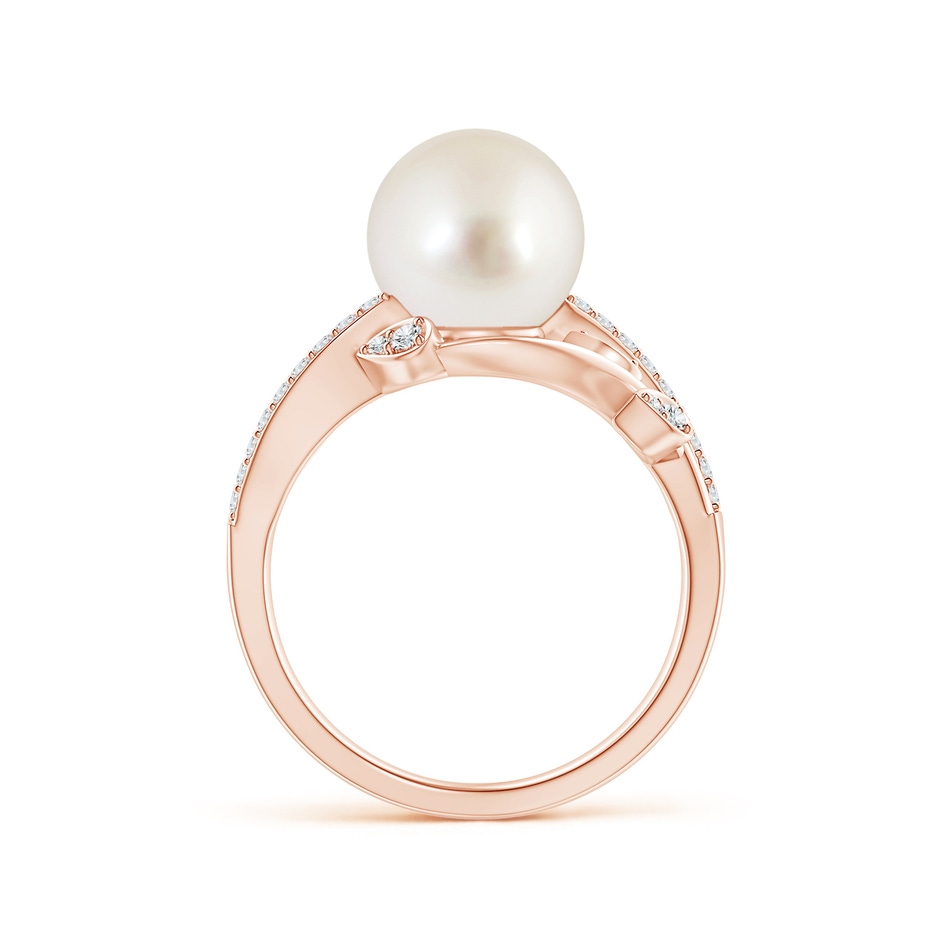 9mm AAAA South Sea Pearl Olive Leaf Vine Ring in Rose Gold side 1