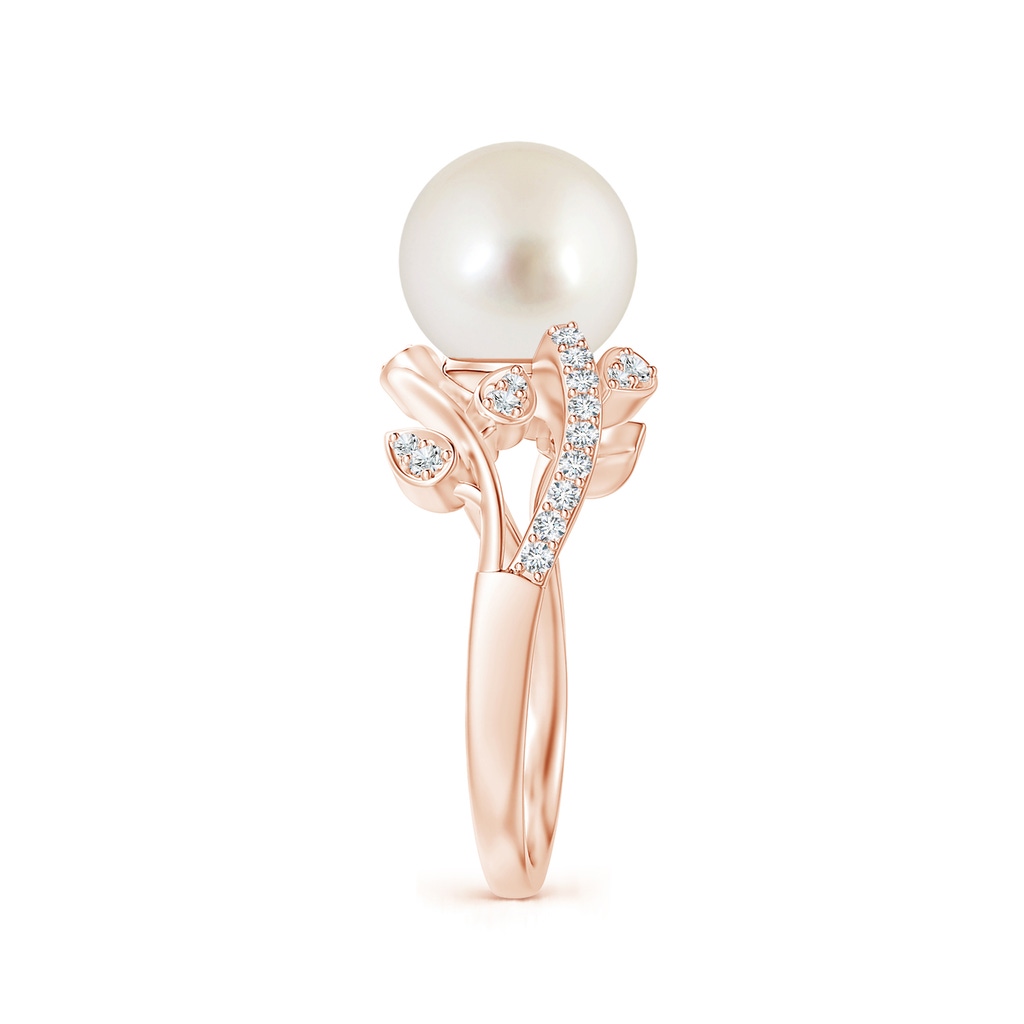 9mm AAAA South Sea Pearl Olive Leaf Vine Ring in Rose Gold Side 2