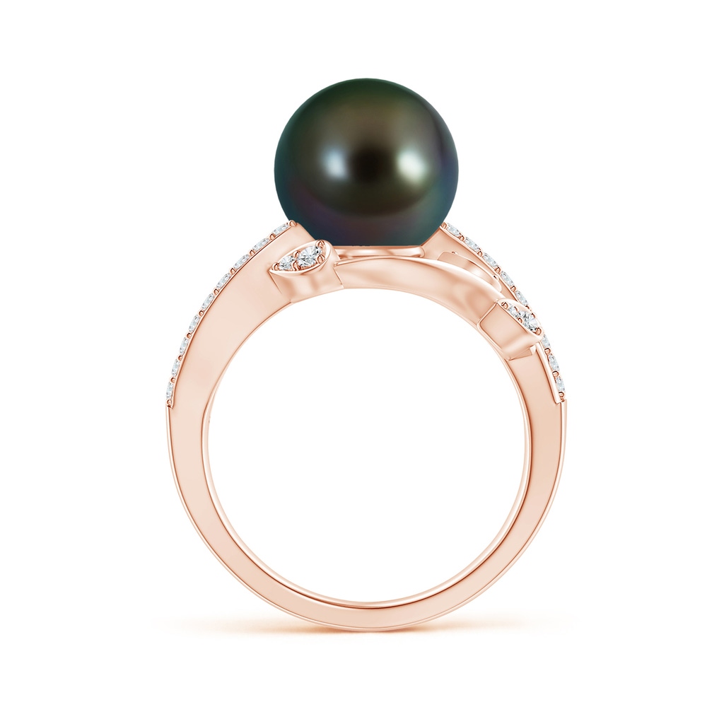 10mm AAAA Tahitian Pearl Olive Leaf Vine Ring in Rose Gold Side 1