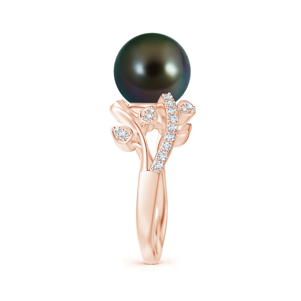 10mm AAAA Tahitian Pearl Olive Leaf Vine Ring in Rose Gold Side 2