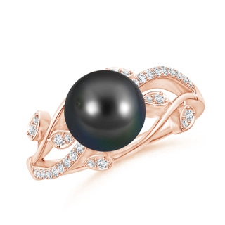 8mm AA Tahitian Pearl Olive Leaf Vine Ring in Rose Gold