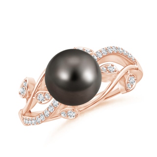 8mm AAA Tahitian Pearl Olive Leaf Vine Ring in Rose Gold