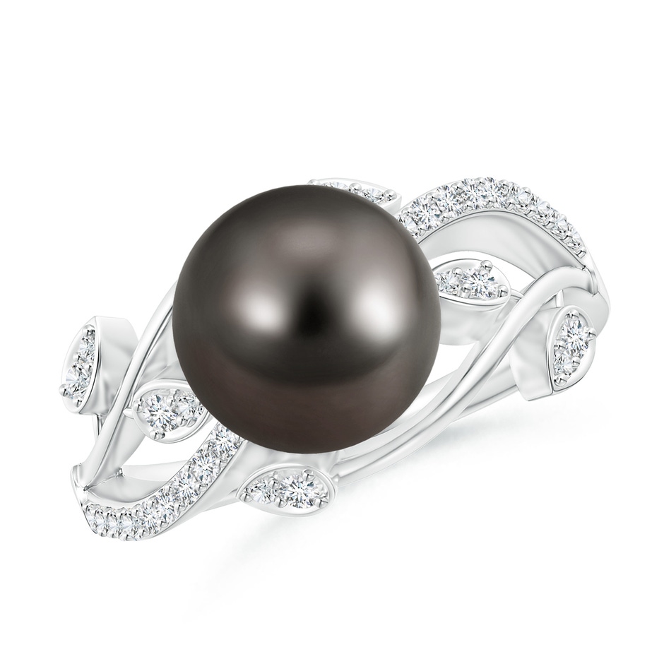 9mm AAA Tahitian Pearl Olive Leaf Vine Ring in White Gold 