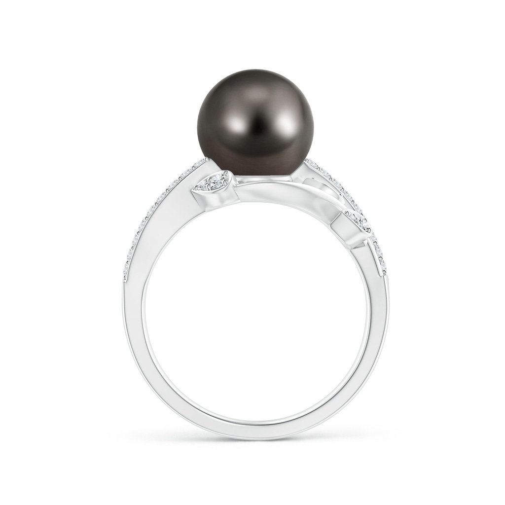 9mm AAA Tahitian Pearl Olive Leaf Vine Ring in White Gold Side 1