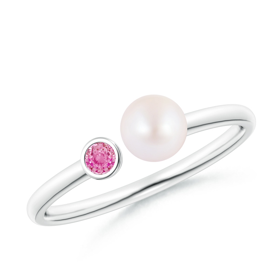 5mm AA Two Stone Japanese Akoya Pearl and Pink Sapphire Ring in P950 Platinum 