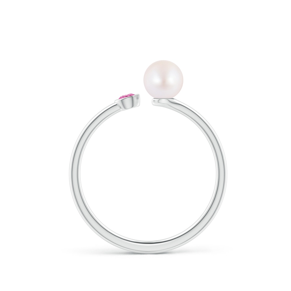 5mm AA Two Stone Japanese Akoya Pearl and Pink Sapphire Ring in P950 Platinum side 1