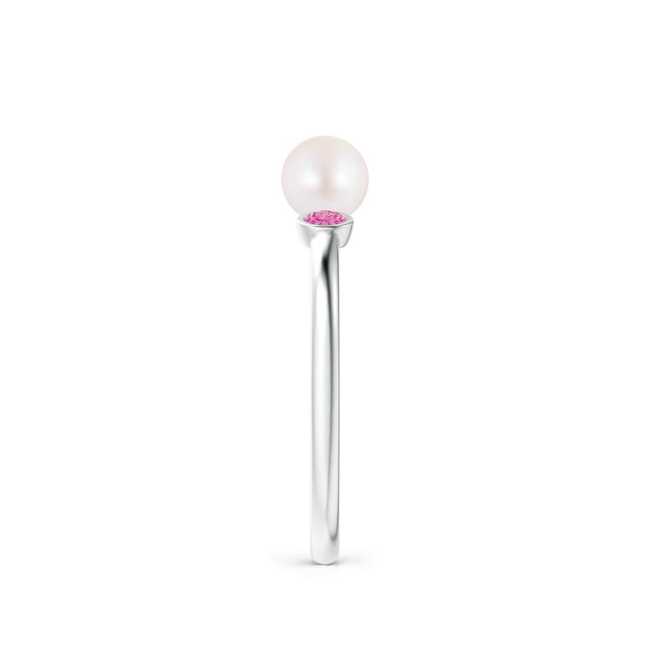 5mm AA Two Stone Japanese Akoya Pearl and Pink Sapphire Ring in P950 Platinum side 2