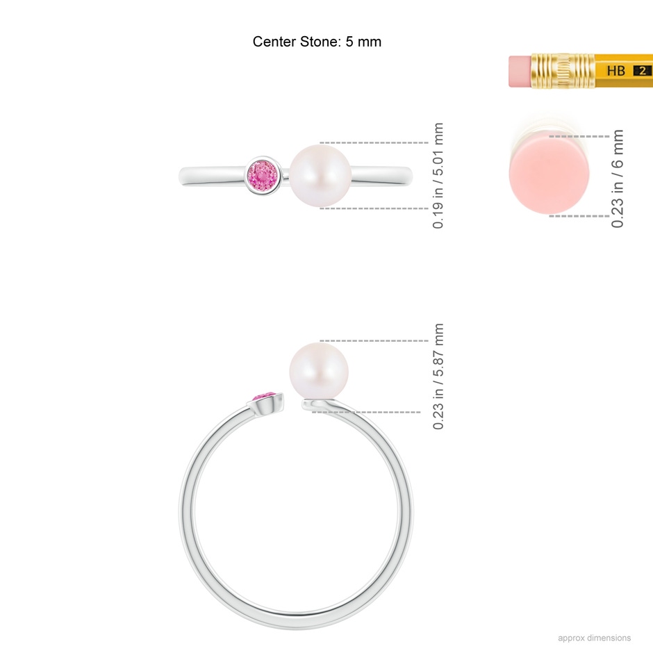 5mm AA Two Stone Japanese Akoya Pearl and Pink Sapphire Ring in P950 Platinum ruler