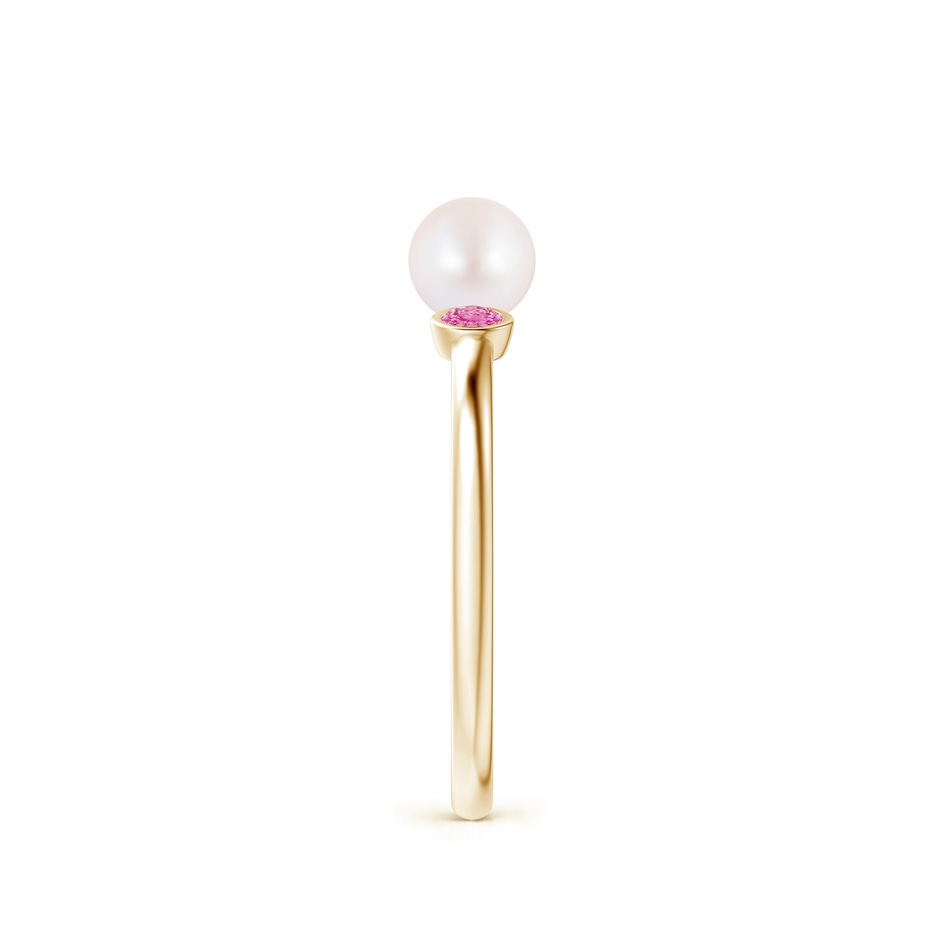 5mm AA Two Stone Japanese Akoya Pearl and Pink Sapphire Ring in Yellow Gold side 2