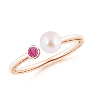 5mm AAA Two Stone Japanese Akoya Pearl and Pink Sapphire Ring in Rose Gold