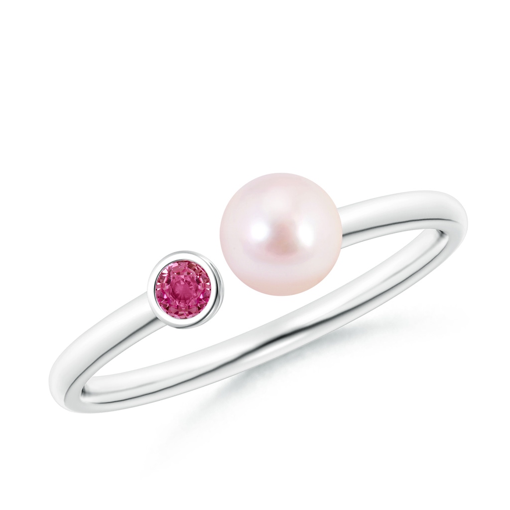 5mm AAAA Two Stone Japanese Akoya Pearl and Pink Sapphire Ring in P950 Platinum