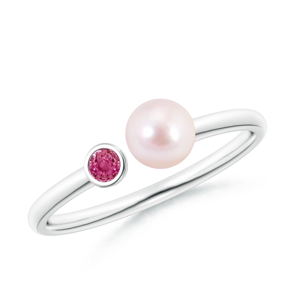 5mm AAAA Two Stone Japanese Akoya Pearl and Pink Sapphire Ring in P950 Platinum 