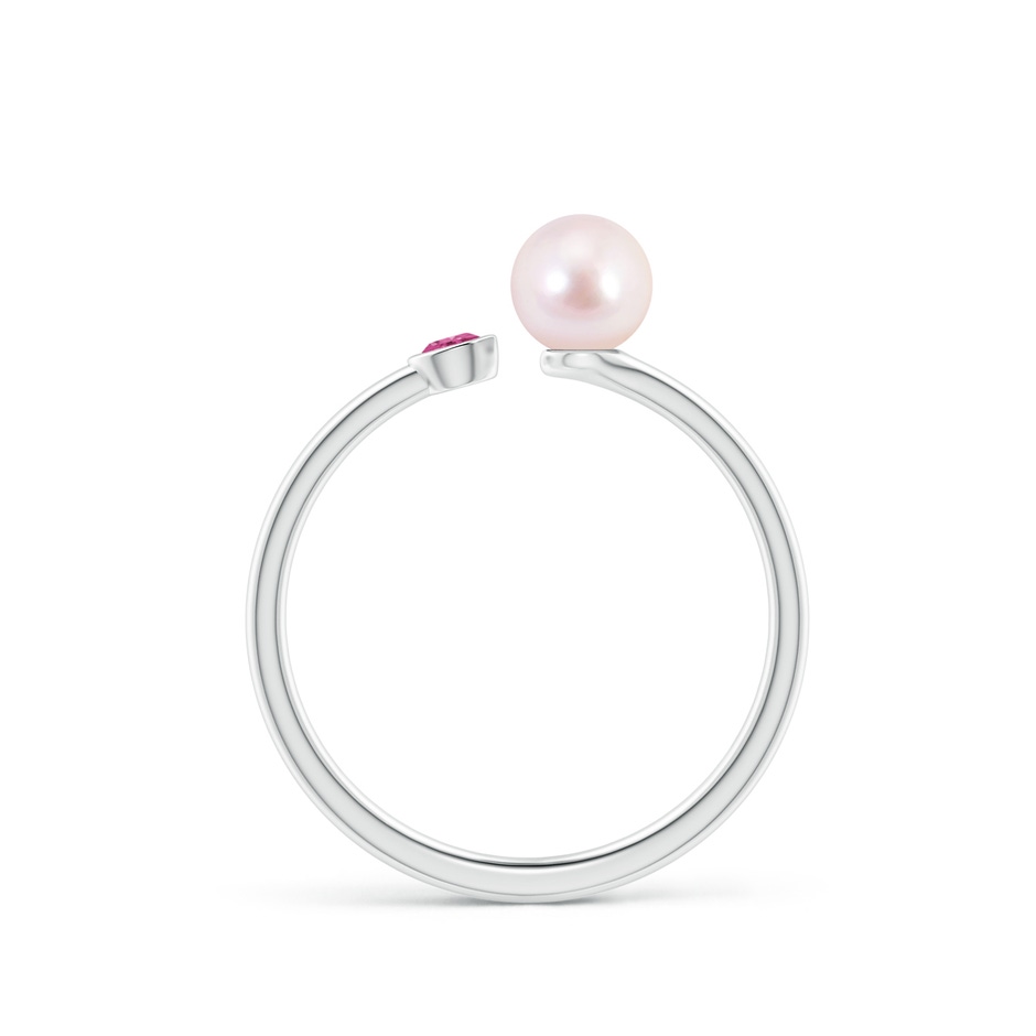 5mm AAAA Two Stone Japanese Akoya Pearl and Pink Sapphire Ring in P950 Platinum side 1