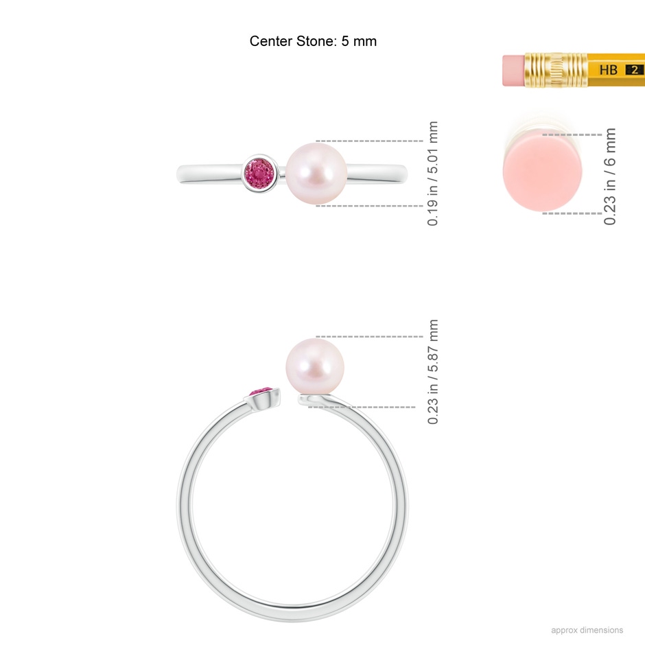 5mm AAAA Two Stone Japanese Akoya Pearl and Pink Sapphire Ring in P950 Platinum ruler