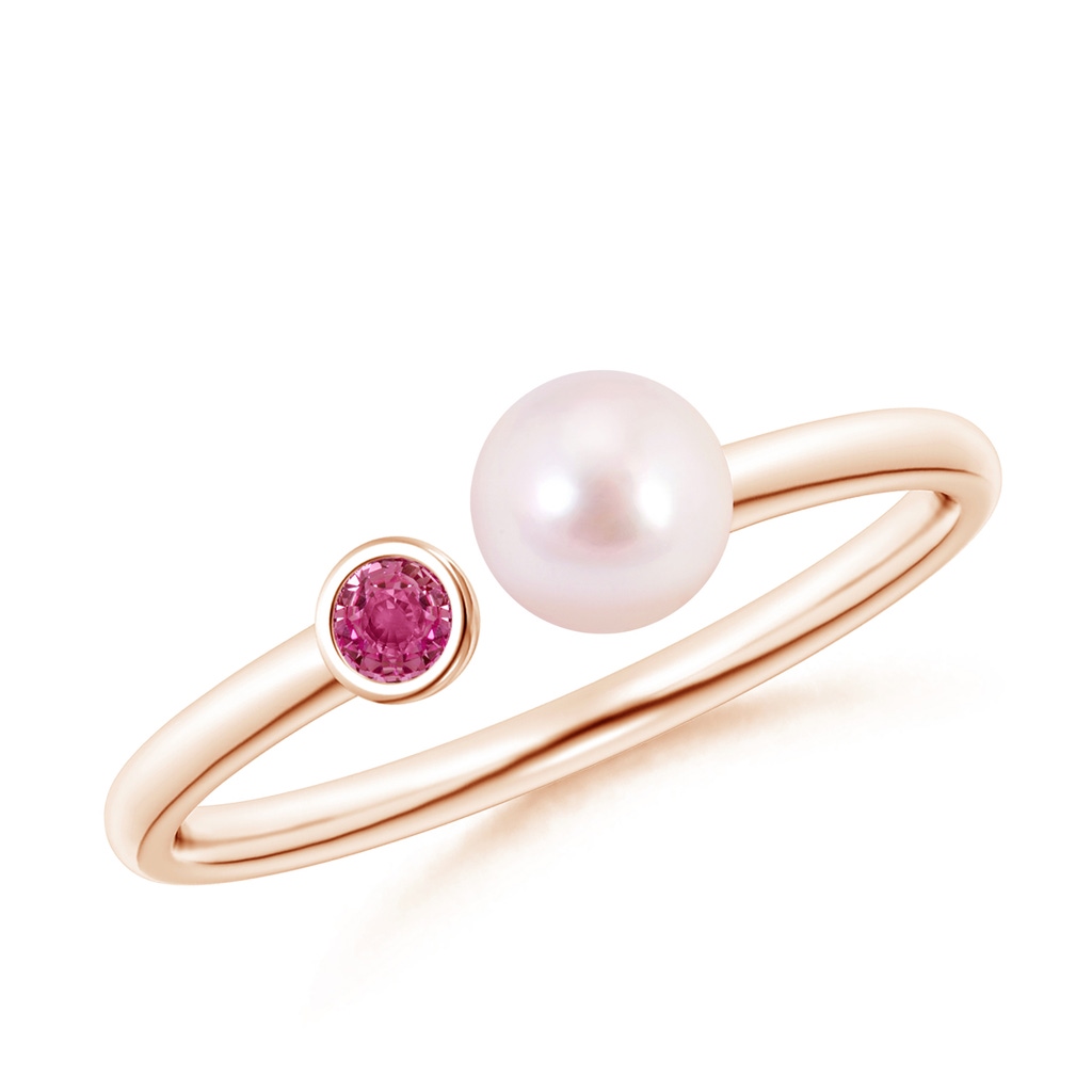5mm AAAA Two Stone Japanese Akoya Pearl and Pink Sapphire Ring in Rose Gold