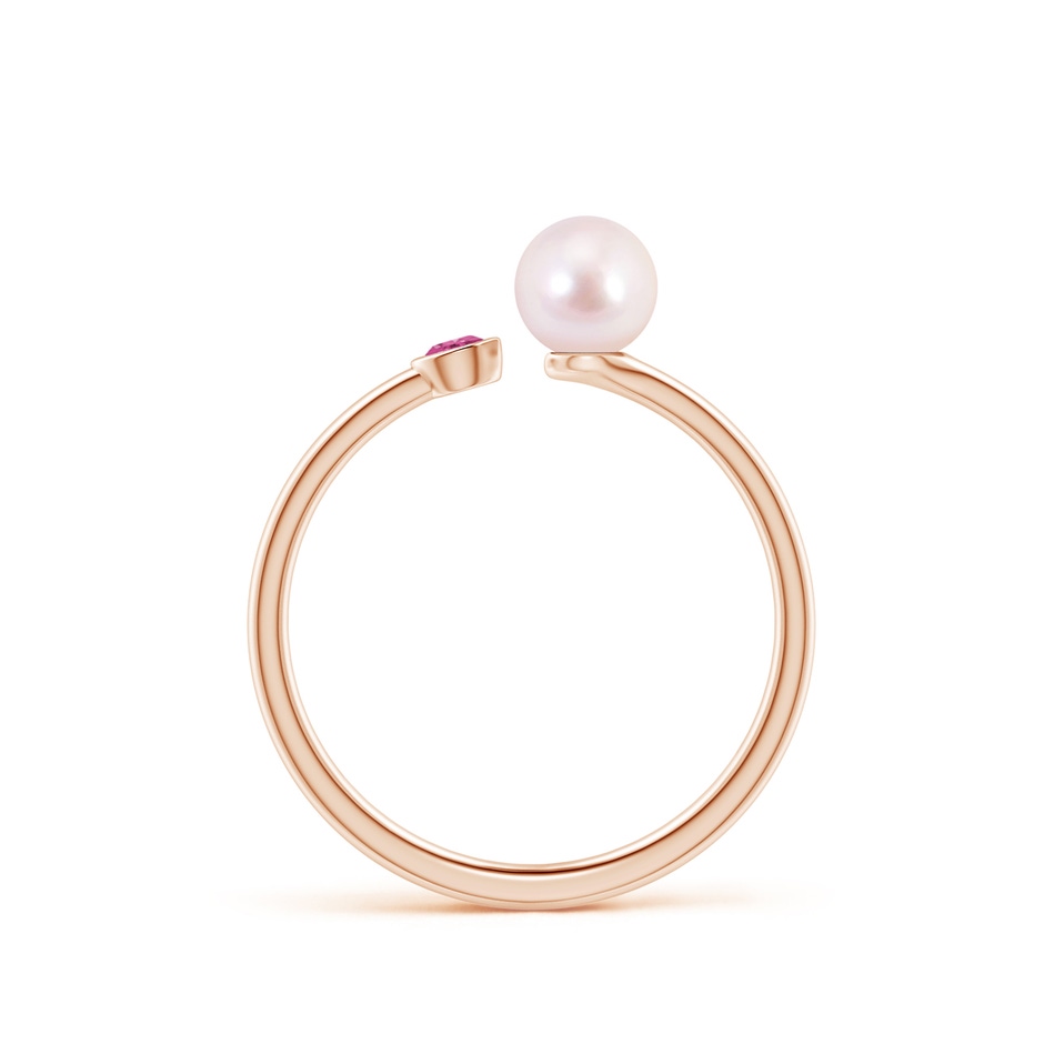 5mm AAAA Two Stone Japanese Akoya Pearl and Pink Sapphire Ring in Rose Gold side 1