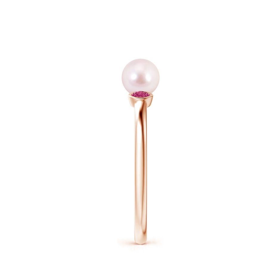 5mm AAAA Two Stone Japanese Akoya Pearl and Pink Sapphire Ring in Rose Gold side 2