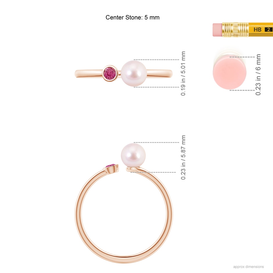 5mm AAAA Two Stone Japanese Akoya Pearl and Pink Sapphire Ring in Rose Gold ruler