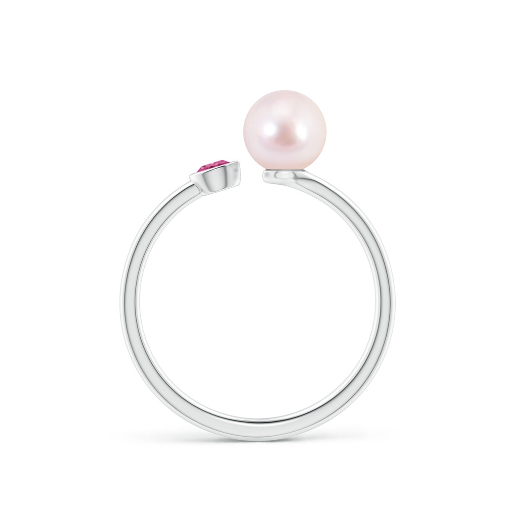 6mm AAAA Two Stone Japanese Akoya Pearl and Pink Sapphire Ring in White Gold Side 1