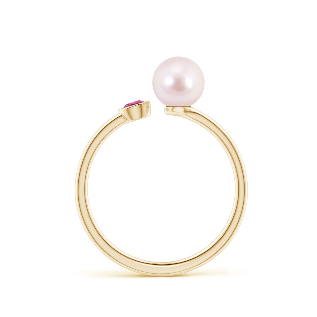 6mm AAAA Two Stone Japanese Akoya Pearl and Pink Sapphire Ring in Yellow Gold Side 1
