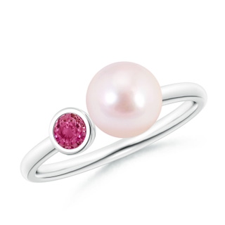 7mm AAAA Two Stone Japanese Akoya Pearl and Pink Sapphire Ring in P950 Platinum