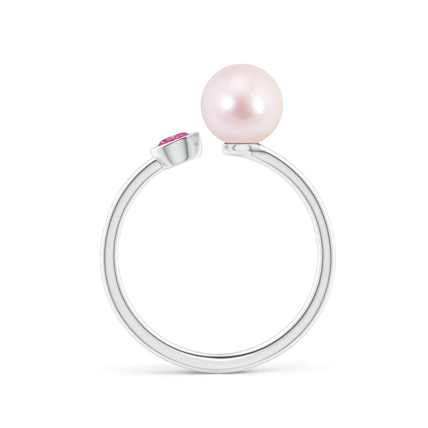 7mm AAAA Two Stone Japanese Akoya Pearl and Pink Sapphire Ring in P950 Platinum - side 1