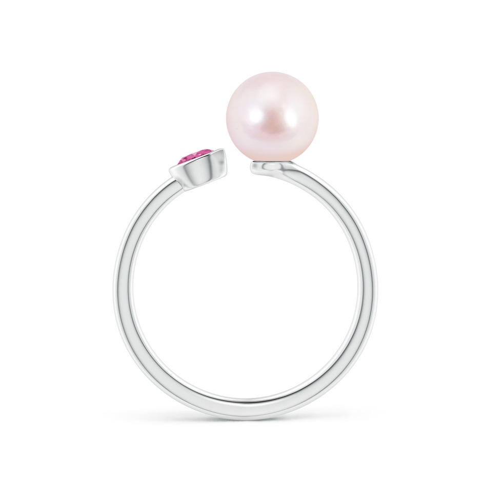 7mm AAAA Two Stone Japanese Akoya Pearl and Pink Sapphire Ring in P950 Platinum side 1