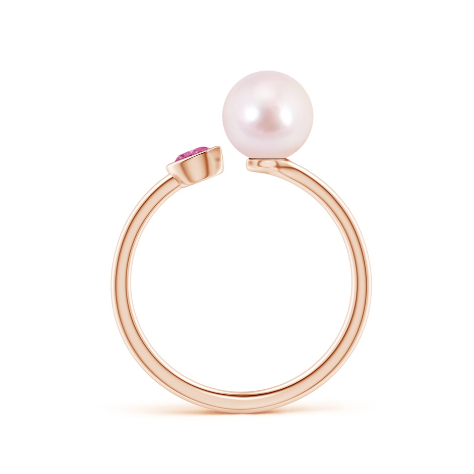 7mm AAAA Two Stone Japanese Akoya Pearl and Pink Sapphire Ring in Rose Gold side 1