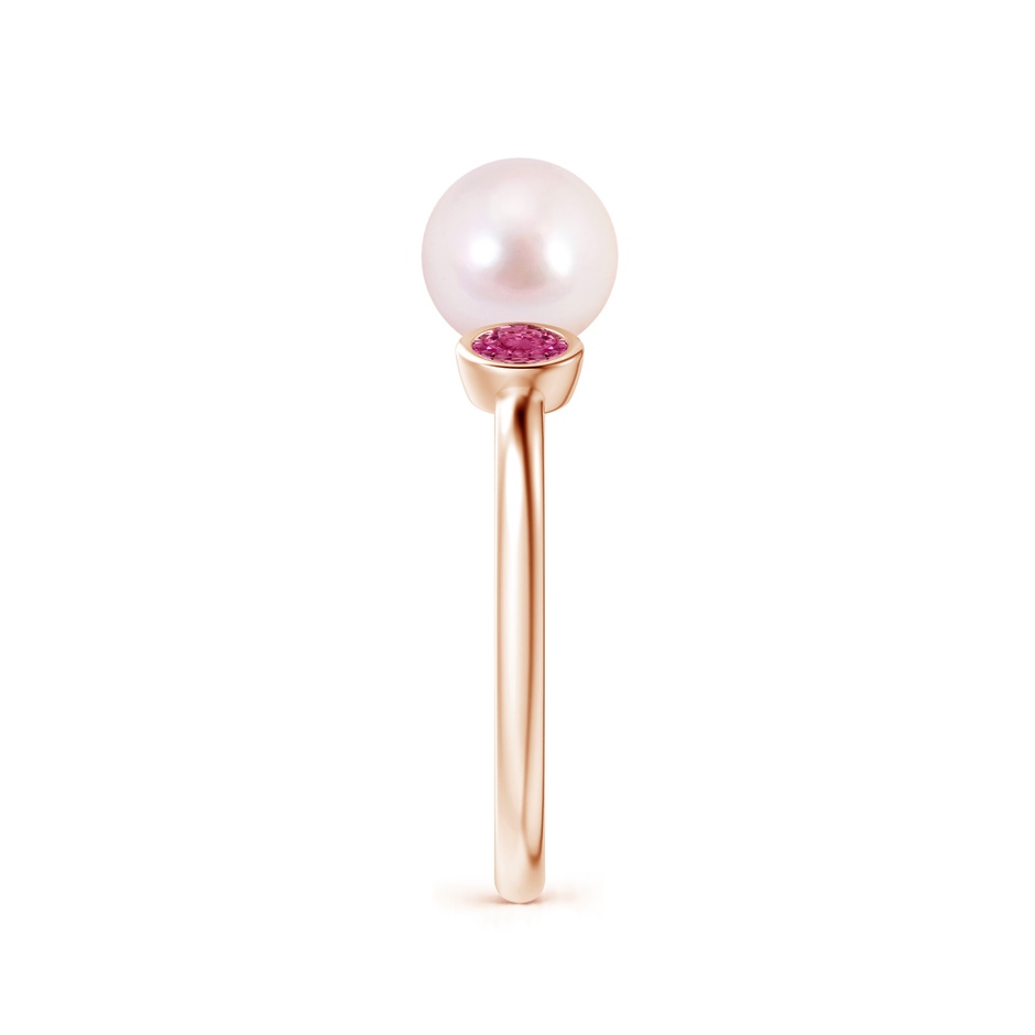 7mm AAAA Two Stone Japanese Akoya Pearl and Pink Sapphire Ring in Rose Gold side 2