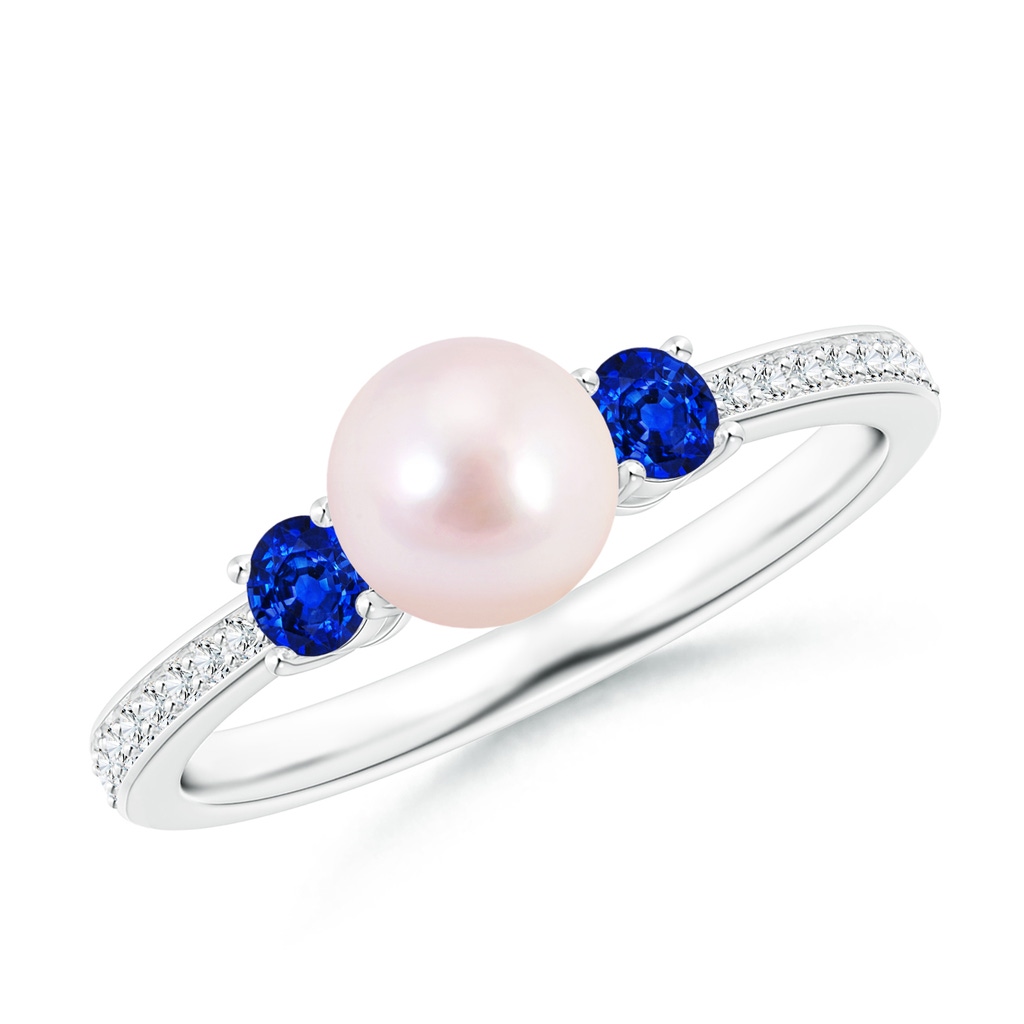 6mm AAAA Japanese Akoya Pearl & Blue Sapphire Engagement Ring in P950 Platinum