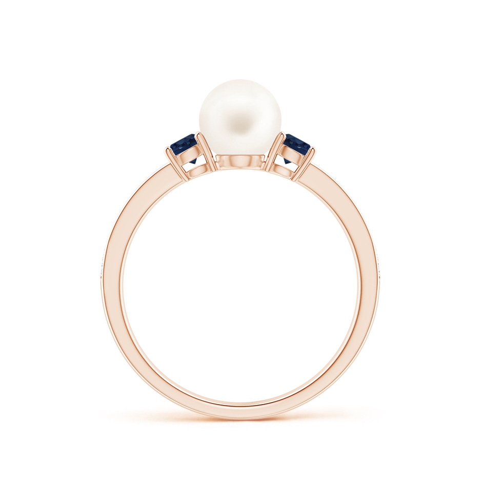 6mm AA Freshwater Pearl & Blue Sapphire Engagement Ring in Rose Gold side 1