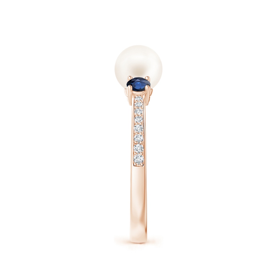 6mm AA Freshwater Pearl & Blue Sapphire Engagement Ring in Rose Gold side 2