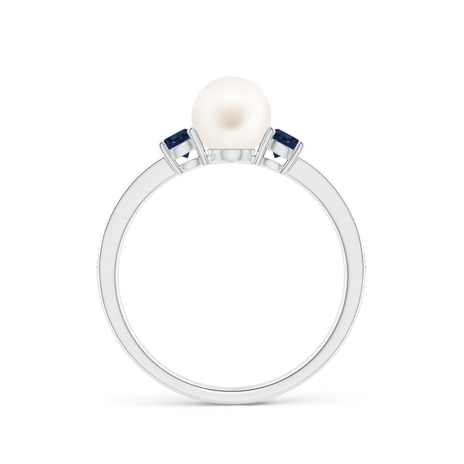 6mm AA Freshwater Pearl & Blue Sapphire Engagement Ring in White Gold side 1