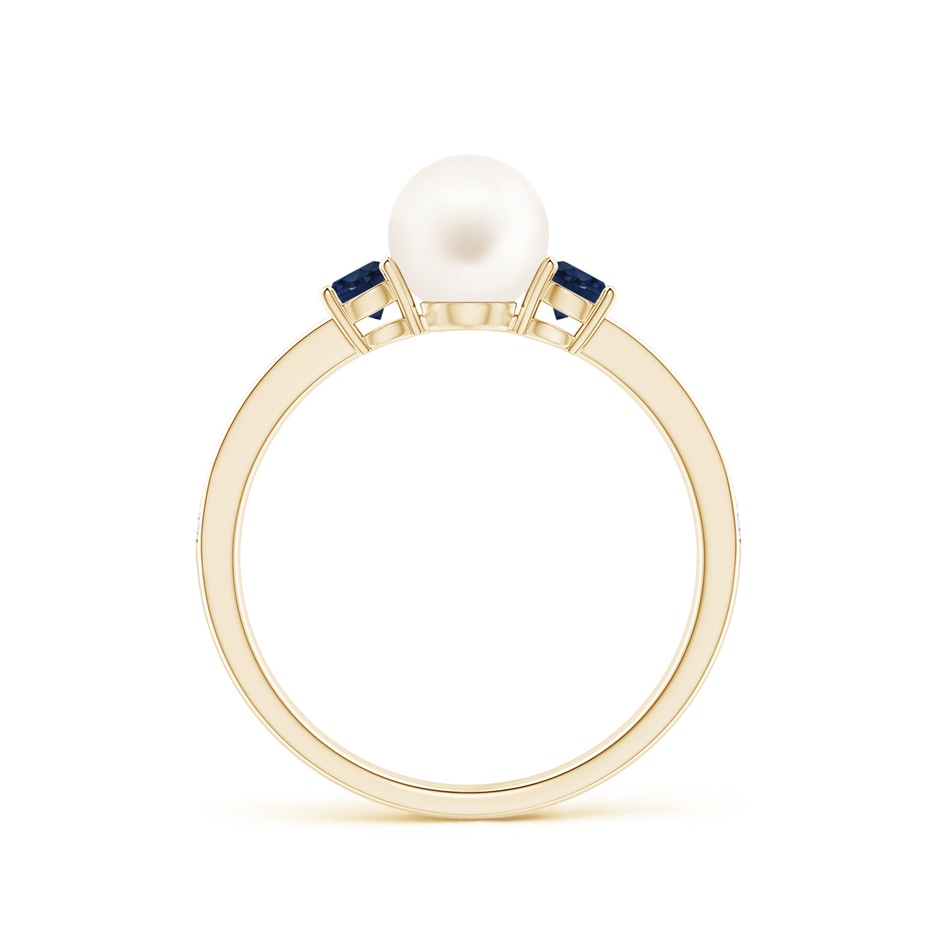 6mm AA Freshwater Pearl & Blue Sapphire Engagement Ring in Yellow Gold side 1